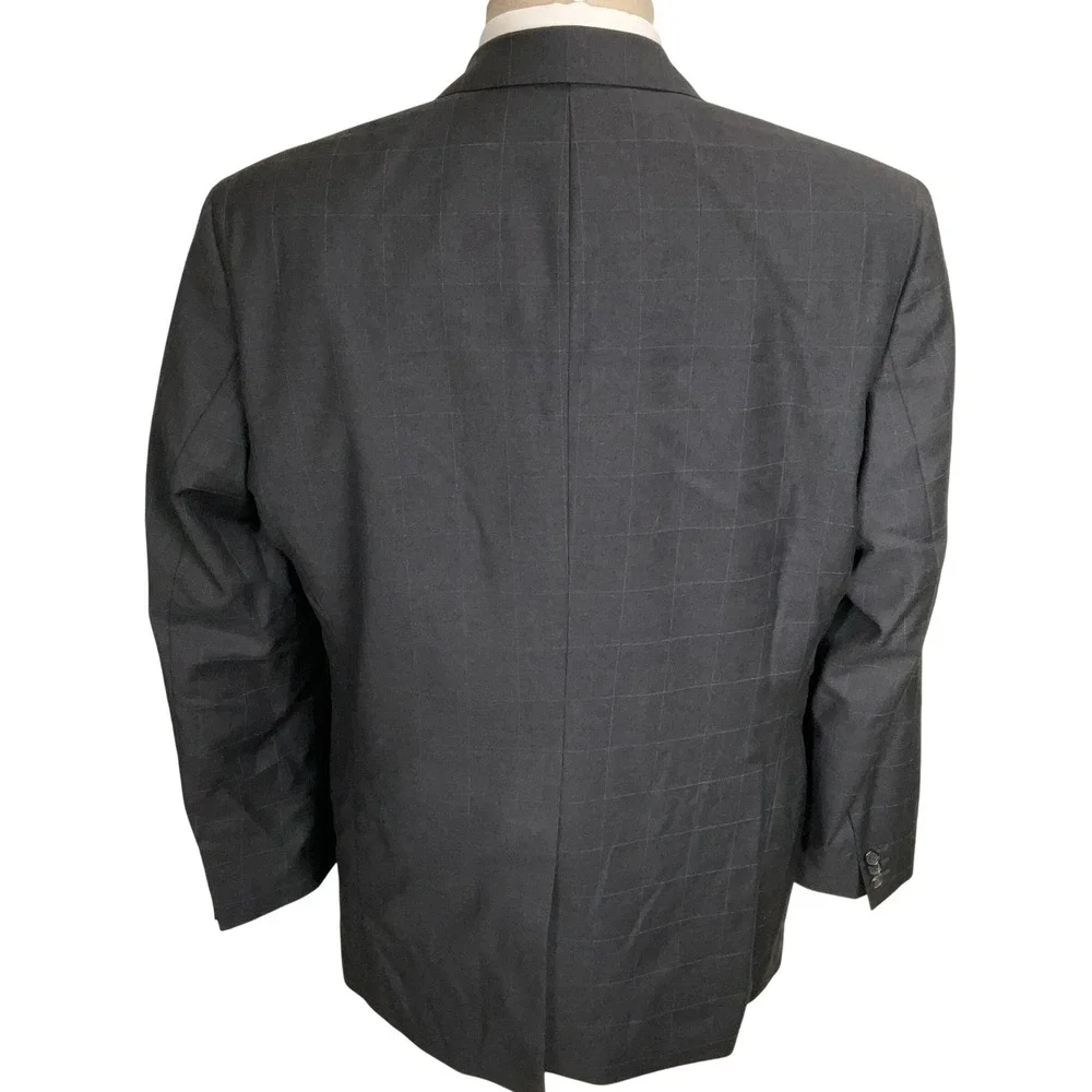 Hugo Boss Suit Men 42R Charcoal Gray Windowpane Plaid 3-Button Corporate Wool
